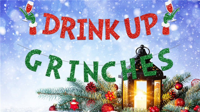 Striscione Glitterato 'Drink Up Grinches' Per Decorazioni Natalizie – Rosso E Verde, 13x13 Cm Per Lettera – Festoni Invernali Per Foto E Feste