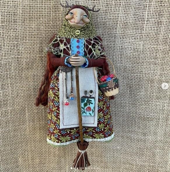 Miniatura 2 de Muñeca de bruja de cocina hecha a mano, muñeca de bruja para colgar en la decoración de la puerta, decoración colgante de bruja de la suerte para