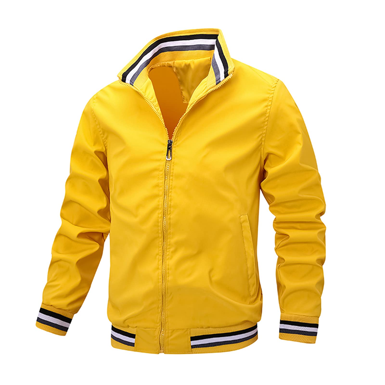 Men's Yellow Bomber Jacket Full Zip Winter Flight Work Padded Outerwear Varsity Jacket For (,Large)