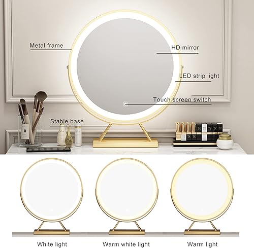 Miniatura 4 de OYhmc Mesa de tocador moderna con espejo iluminado, juego de tocador de maquillaje con cajones, taburete y baúl de 3 cajones, cómoda para mujer,