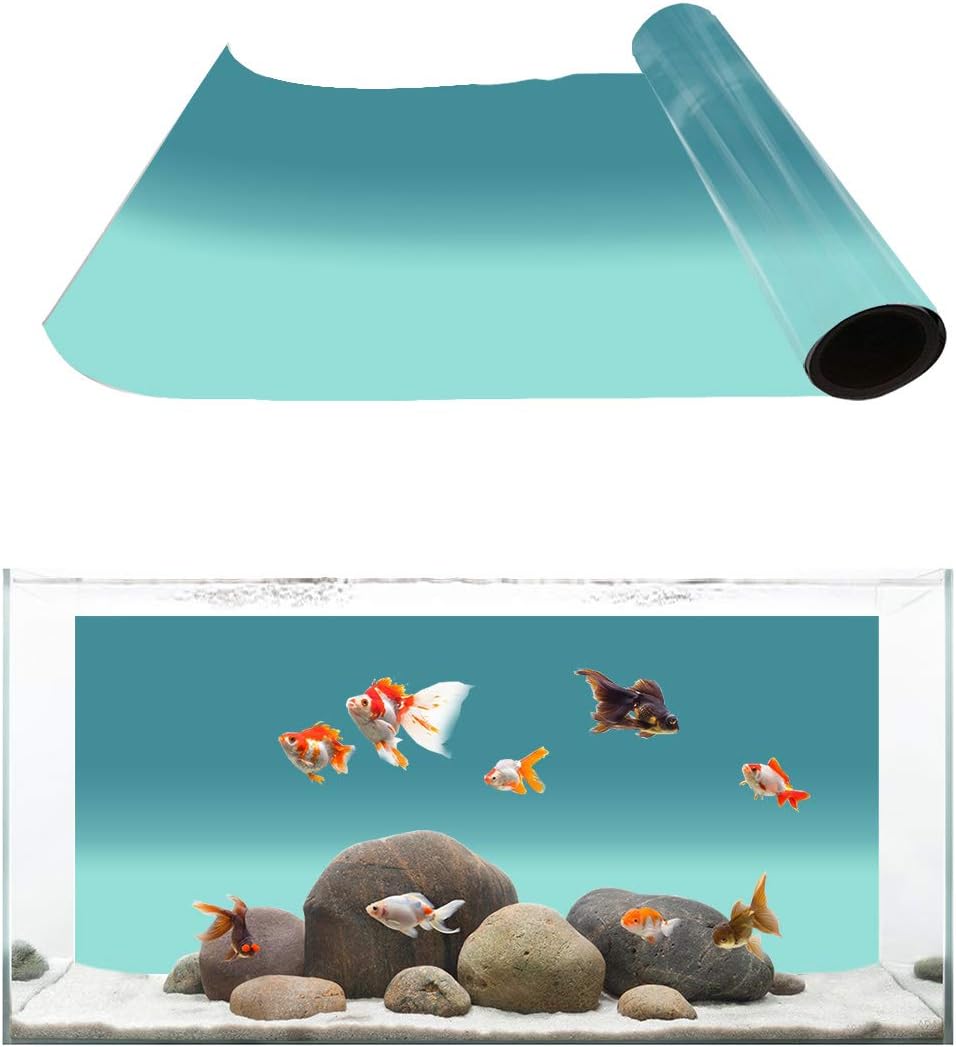 T&H Home Aquarium Décor Backgrounds - Gradient Teal and Green Fish Tank Background Aquarium Sticker Wallpaper Decoration Picture PVC Adhesive Poster, 48.8" W x 18.4" H