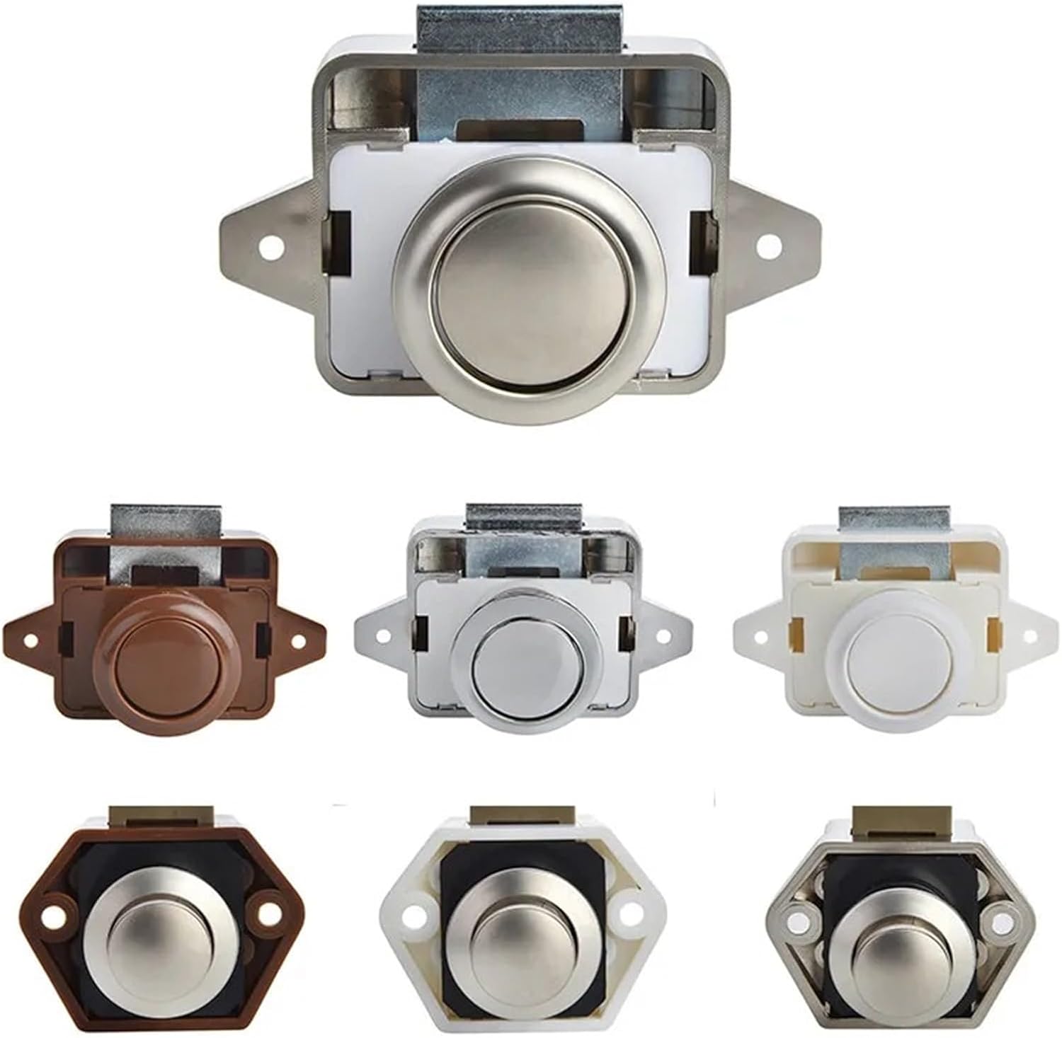 Push Lock Home Cabinet Drawer Latch Button Locks Furniture Hardware 10Pcs(Small Brown)