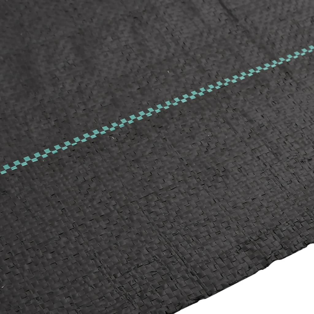 Unkrautvlies Schwarz 2x50 m aus 100% Polypropylen wasserdurchlässiges Gartenvlies für Hochbeet und Garten Unkrautbekämpfungsfolie mit grünen Streifen zur Pflanzenpflege