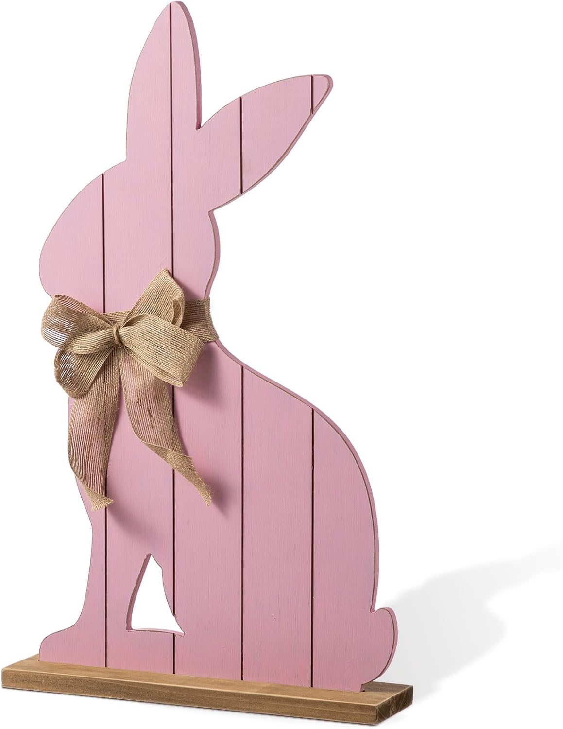 Glitzhome 24"H Easter Wooden Pink Bunny Porch Decor,Standing Porch Sign Decoration for Front Door Outdoor Spring Rustic Yard Party Garden Decor