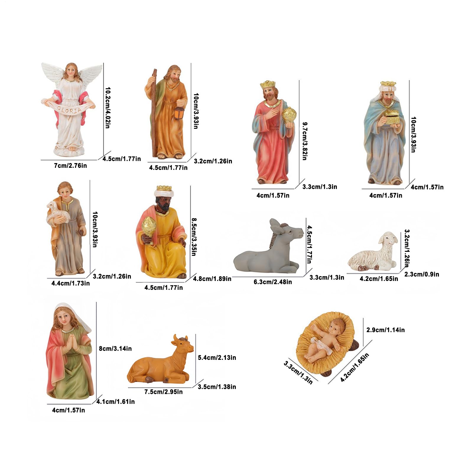 Belén de Navidad - Decoraciones navideñas con figuras religiosas Jesús | Decoración de mesa de escenario de la Sagrada Familia | tradicional de casa de vacaciones, para jardín al aire