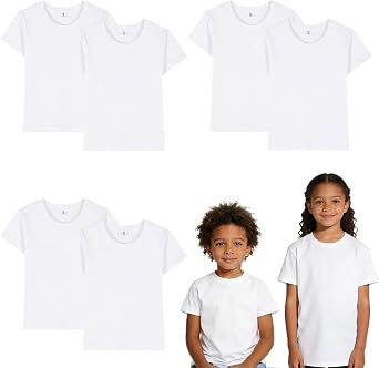 ORJ 6 Pack White Tshirts Crew Neck Short Sleeve,Sublimation Blank Polyester T Shirts for Kids Boys Girls