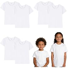 ORJ 6 Pack White Tshirts Crew Neck Short Sleeve,Sublimation Blank Polyester T Shirts for Kids Boys Girls