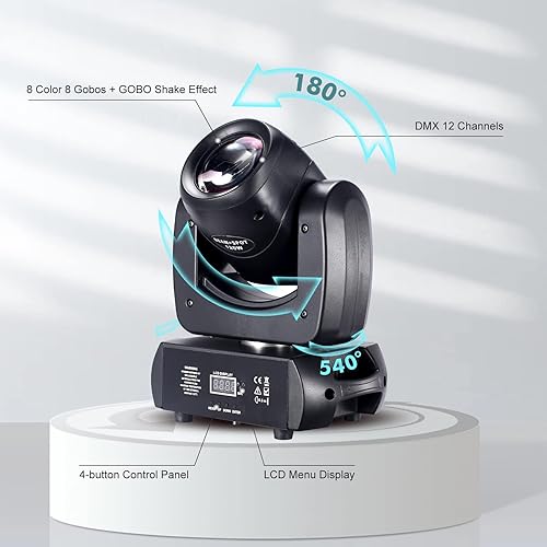 Miniatura 4 de Luz de DJ de cabeza móvil de 120W, luces de escenario de cabeza móvil de haz LED, 8-Prism 8 GOBOs 8 colores DMX 12CH sonido para iluminación de