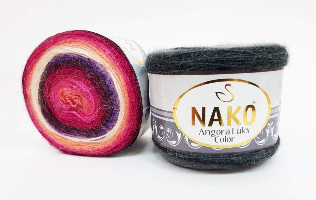 80% Acrylic, 5% Mohair, 15% Wool Yarn NAKO Angora LUKS Color Thread Crochet Lace Hand Knitting Yarn Art Embroidery Lot of 1 skn 150 gr 886 yds Color Gradient 81916