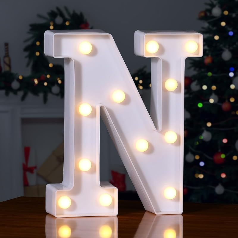 Foaky LED Letras Luces Letrero Carpa Iluminar Letras Letrero para Luz Nocturna Boda/Fiesta de Cumpleaños Lámpara de Navidad con Pilas Decoración de Bar en el Hogar (N)