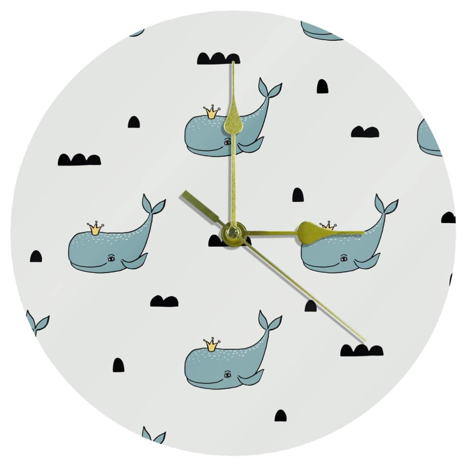 Horloge murale ronde en acrylique silencieuse avec motif couronne