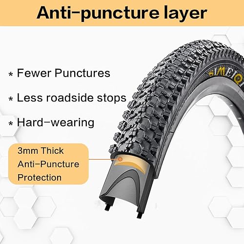 Miniatura 3 de 24 X 1.95 Inch Folding Bike Tires with 3mm Anti Puncture Proof Protection for Mountain Bicycles