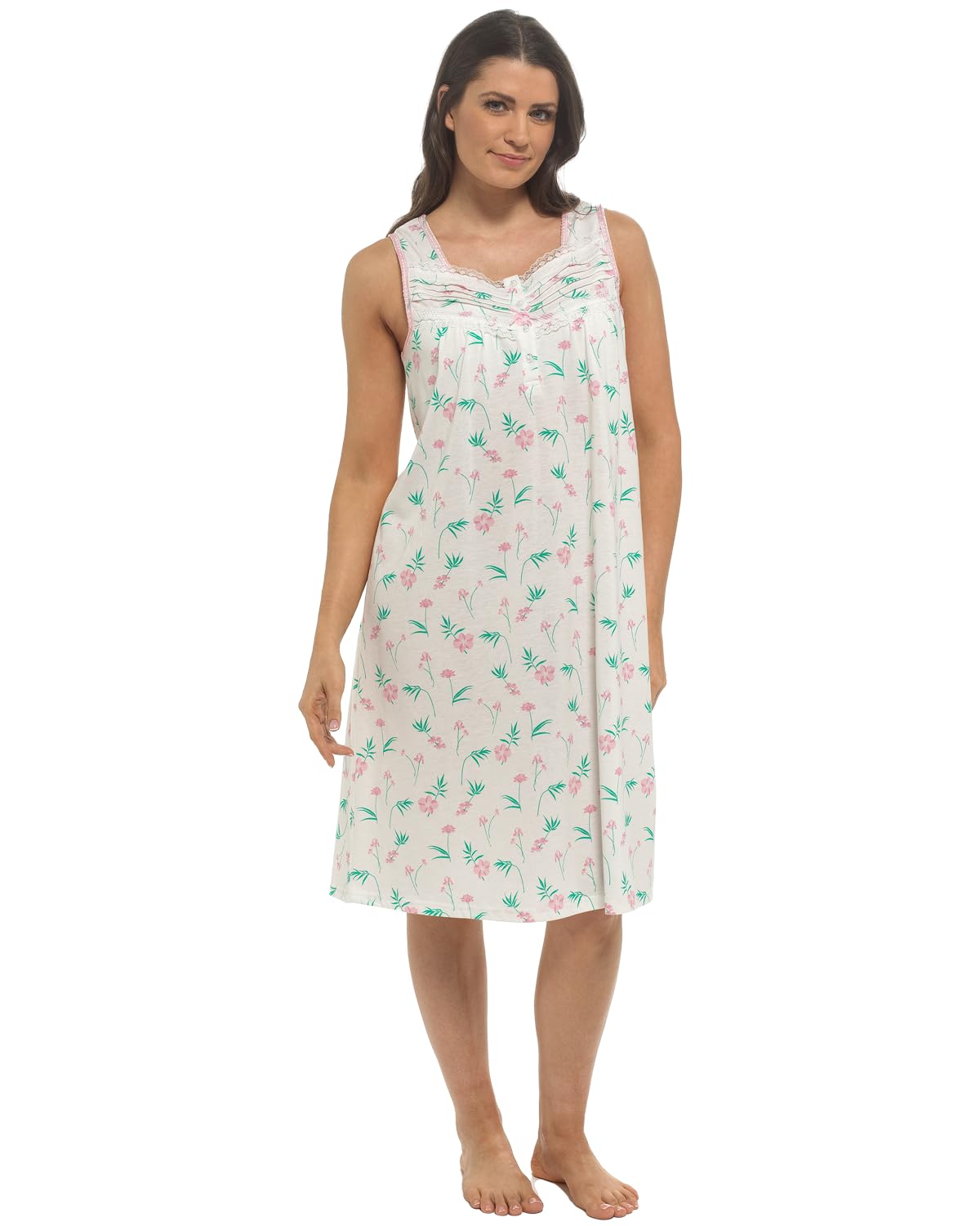 Slumber Hut Ladies 2 Pack Jersey Poly Cotton Sleeveless Floral Nightie - Pink - 18-20