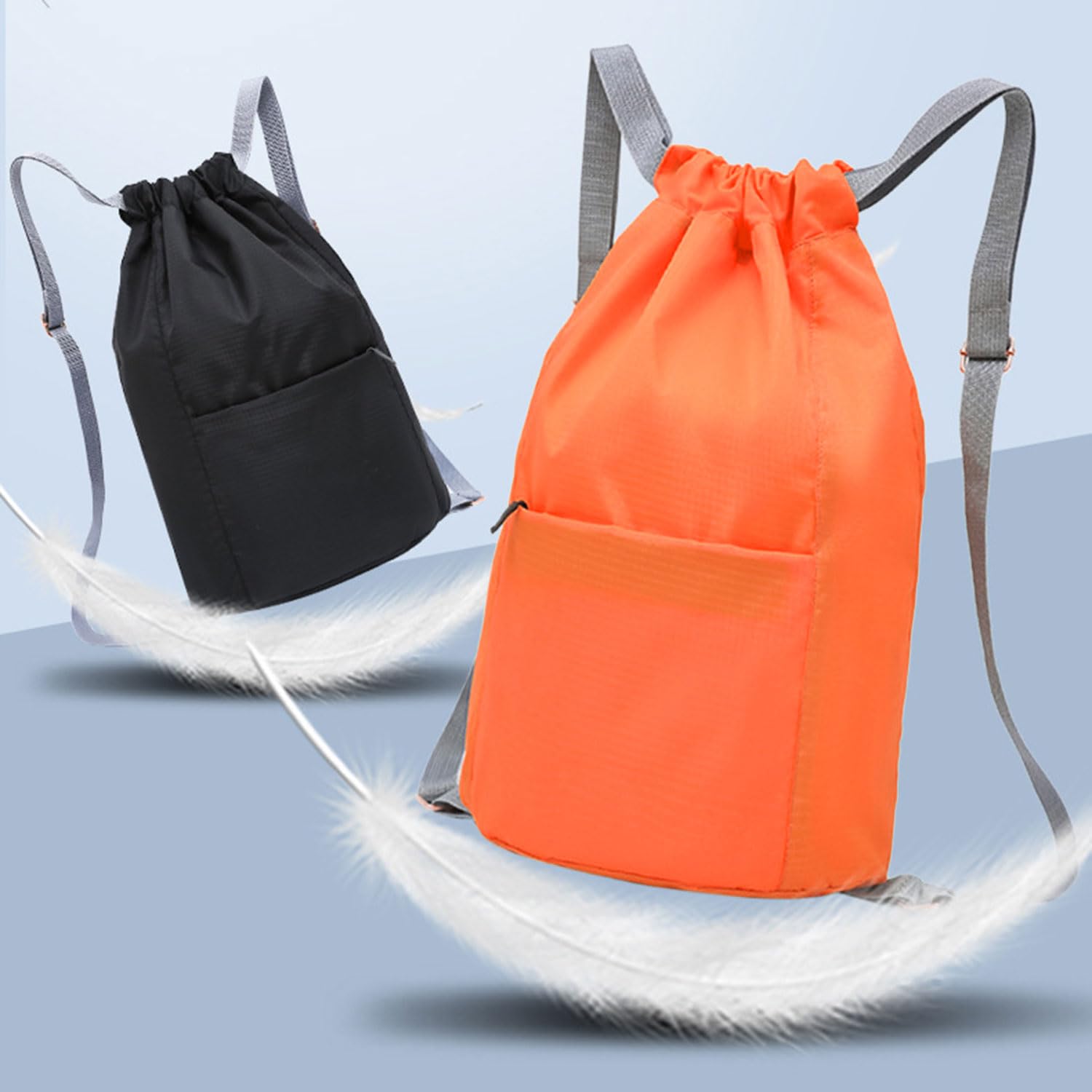 SHENGRUI Drawstring Bag Waterproof Swim PE Bag Unisex Large Sports String Backpack Oxford Fabric Gym Sack for School Travel Swimming Holidays Climbing Hiking (45 * 30,Black) - Image 3