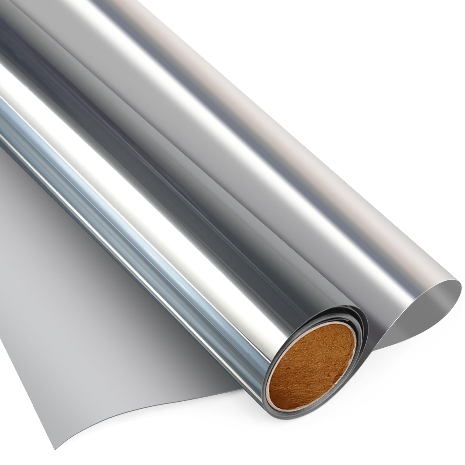 Reflective Window Film Privacy One Way, Mirror Film Daytime Privacy Heat Control UV Blocking Static Cling Window Tint Film for Home & Office, Silver, 90 X 1000 CM