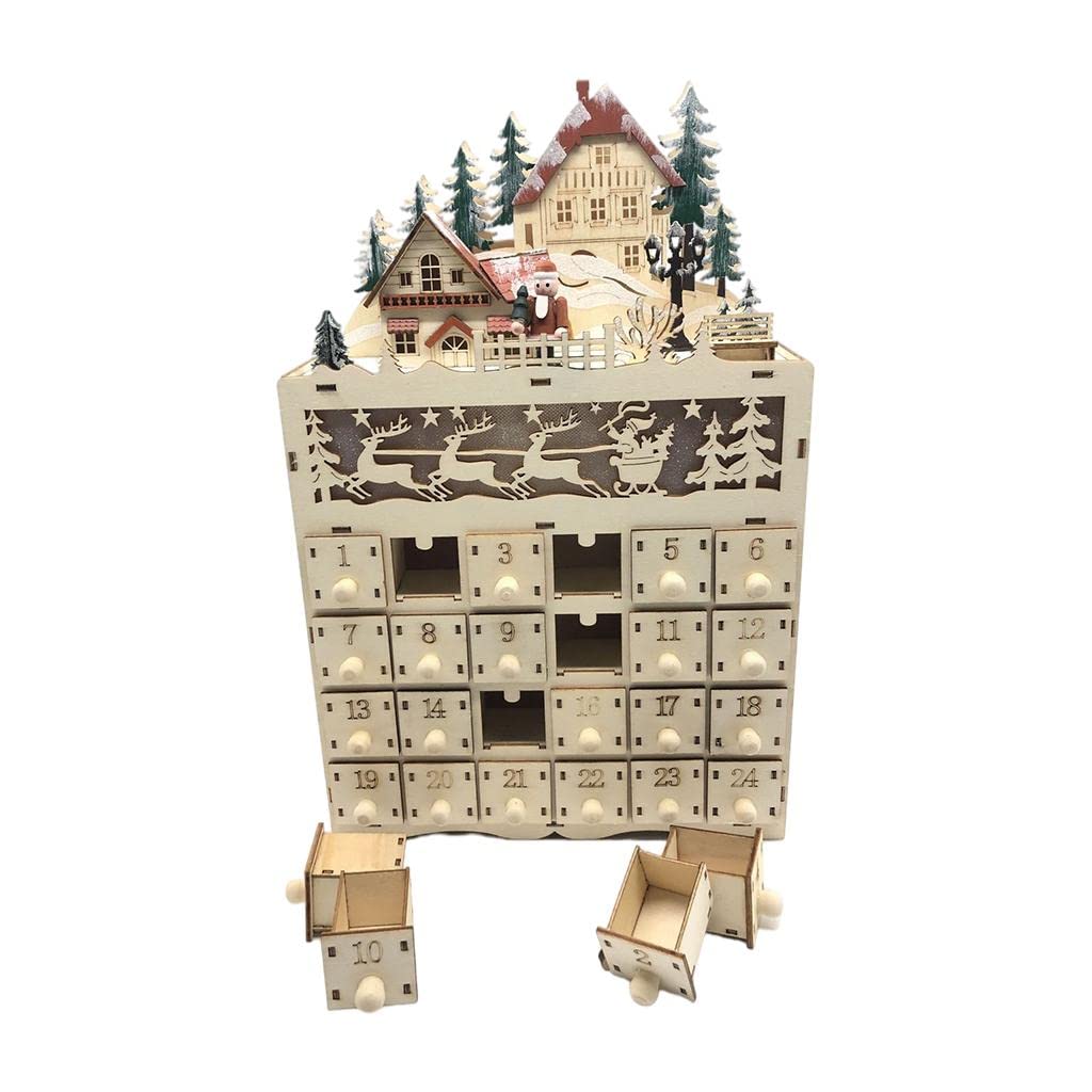 Calendario de Adviento de Madera con Cajones Iluminados con LED - Navidad
