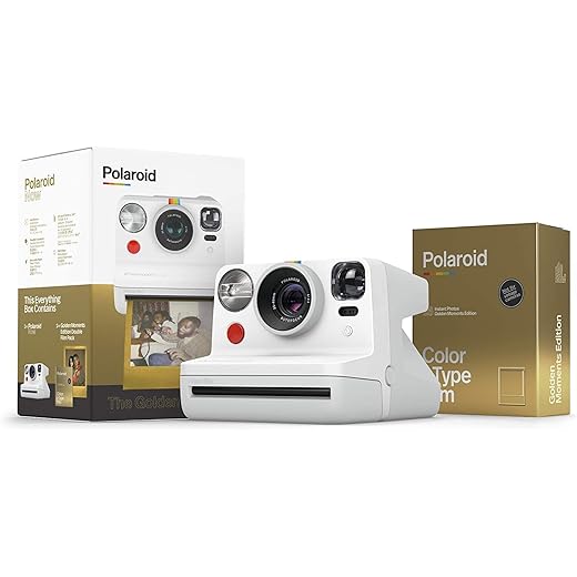 Polaroid Now I-Type Instant Camera -White Camera + Gold Film Bundle (6185)