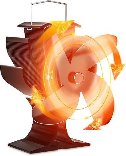 Ventilador de estufa de leña alimentado por calor, ventilador de chimenea de 4 aspas con soporte compatible con calentador Buddy, ventilador de