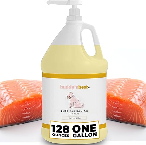 Buddy's Best - Aceite de salmón para perros – 1 galón (128 onzas) | Aceite de pescado 100% noruego | Grado humano e inodoro | Suplemento Omega 3
