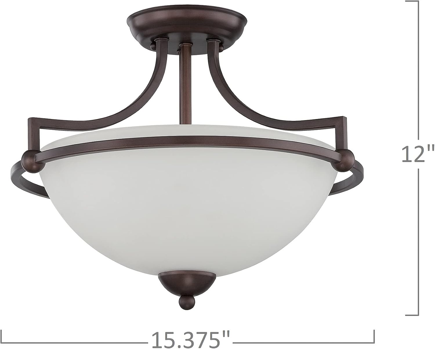 Luminance Preston Semi Flush Mount Ceiling Light | Iron with Etched White Glass Bowl Shade | Dimmable Indoor Fixture for Home Living Room, Bedroom, Hallway, and Foyer, Bronze