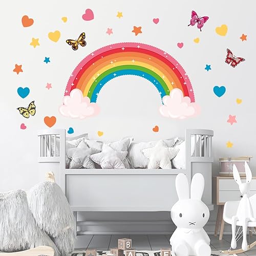 Miniatura 4 de Calcomanías de pared grandes con diseño de arcoíris, diseño de mariposa, nube, amor, corazón, despegar y pegar, removibles, decoración de pared para