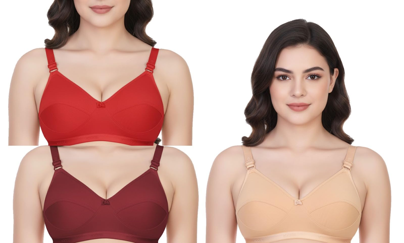 Women's Non-Padded Everyday Comfort Bra, Adjustable Straps, Available in Red, Burgundy and Beige Colors-image-32