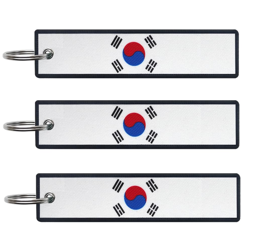 JAVD Korea Flag Keychain Tag with Key Ring - Keys, Cars, Motorcycles, Backpacks, Luggage and Gifts - EDC (3 Pack)