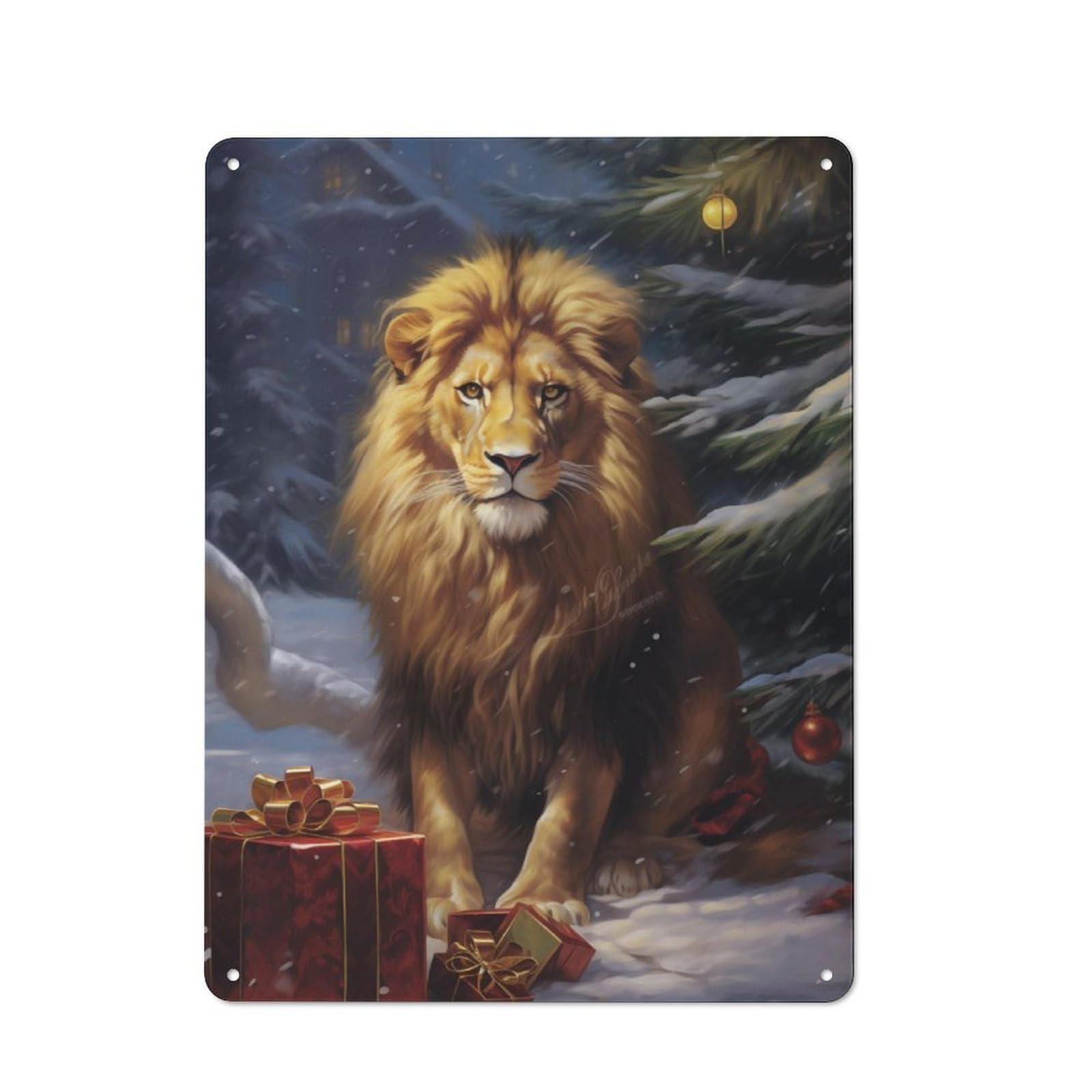 Junmoney Lion Christmas For Garden Room Or Summerhouse, Vintage Tin Sign 40X30cm, A Metal Wall Feature For Garden Rooms And Summerhouses
