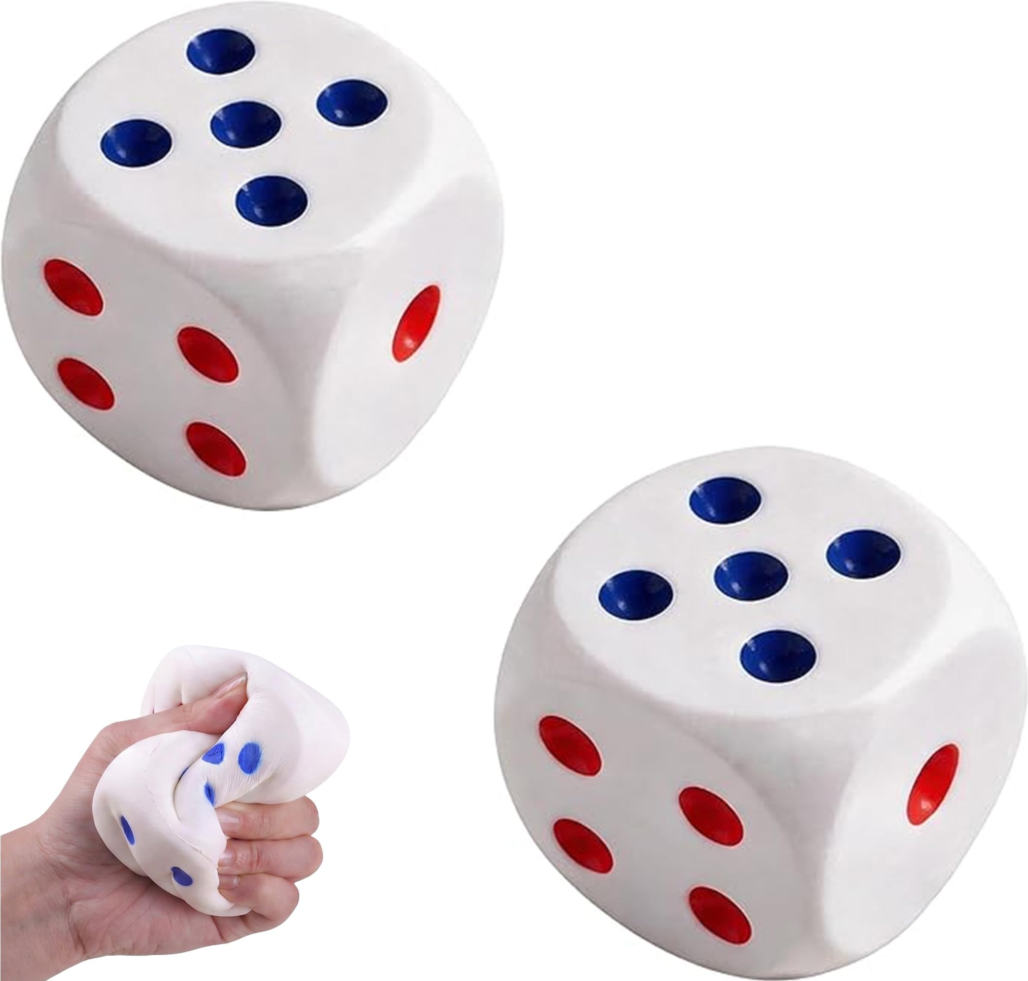 2PCS Large Squishy Cube, Large Dice Stress Relief Toy, Squish and Relax Sensory like big dumpling squishy, Giant Dice 6 cm Jumbo Stress Relief Toys For Adults & Math Teaching Classroom Party