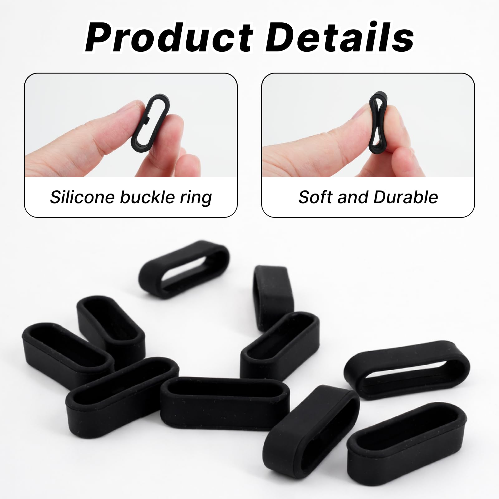 10 Piezas Anillos de Silicona para Reloj 22mm, Retenedores para Correas de Reloj Garmin Vivoactive 3, Fenix 5s, Forerunner 245, Correas Reloj de Silicona para Relojes Deportivos y Smartwatches (Negro) - 3