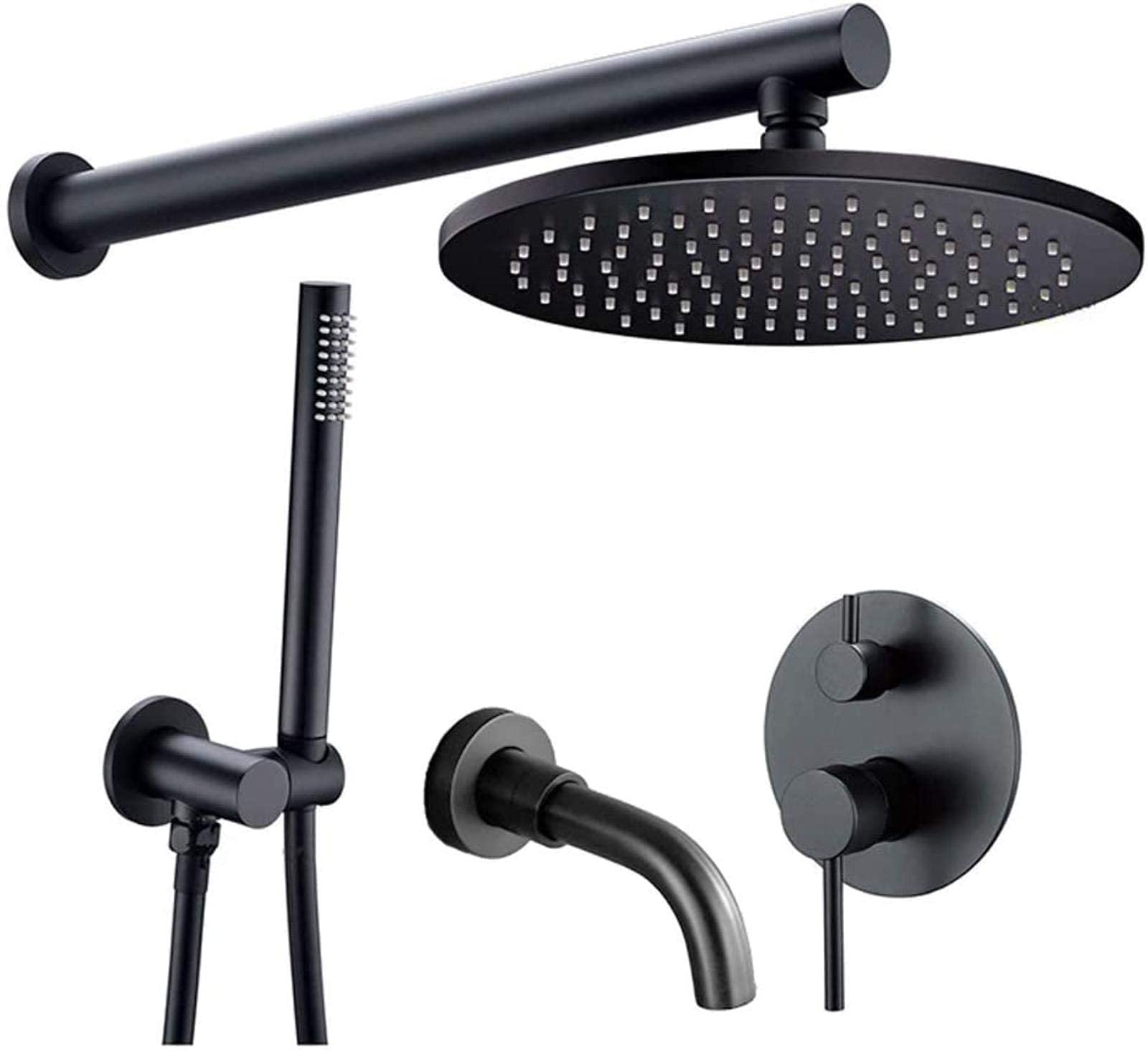 Miscelatore deviatore in ottone nero a parete, set doccia per bagno con soffione doccia a pioggia rotondo in ottone da 8-12 pollici, rubinetti per doccia e vasca, set doccia, 8 pollici Beauty Comes
