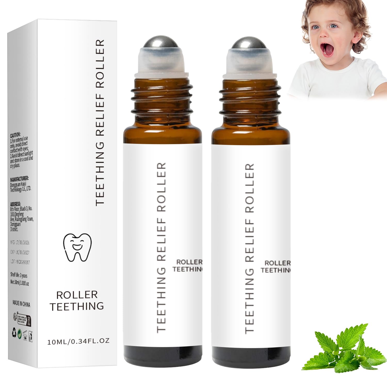 Zahnen Natürliche Schmerzlinderungsrolle, 2 Stück Baby Teething Roller, Zahnen Beruhigendes Öl Roller, Baby Zahnen Massage Roller, Reduce Teething Discomfort