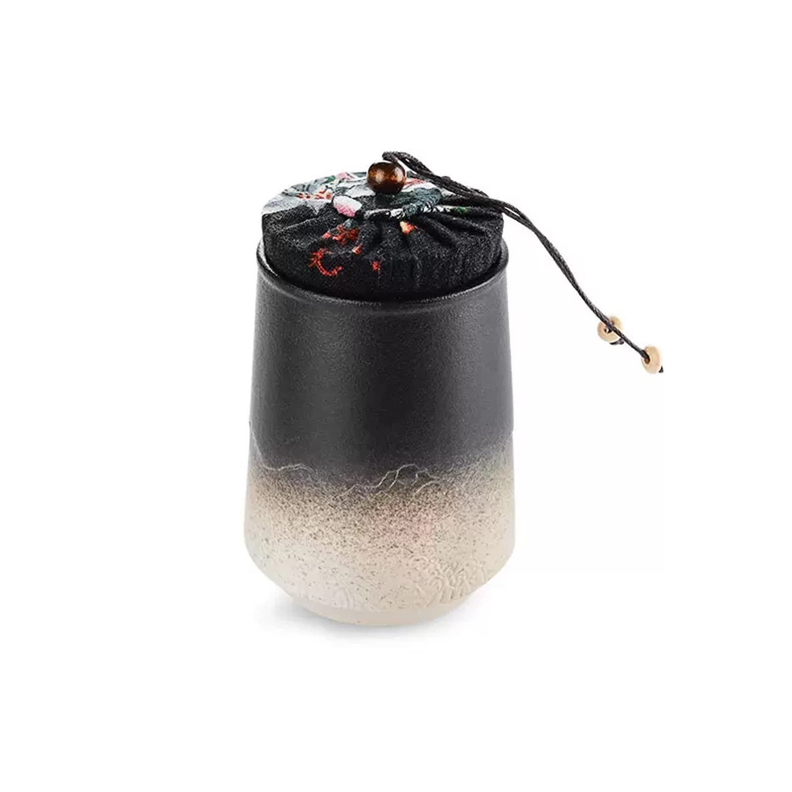 zhangrui1888 Tea Canister Portable Mini Ceramic Tea Tin with Cloth Airtight Lid Canister for Loose Spice Caddy Storage Porcelain Jar Tea Storage(Black+White)