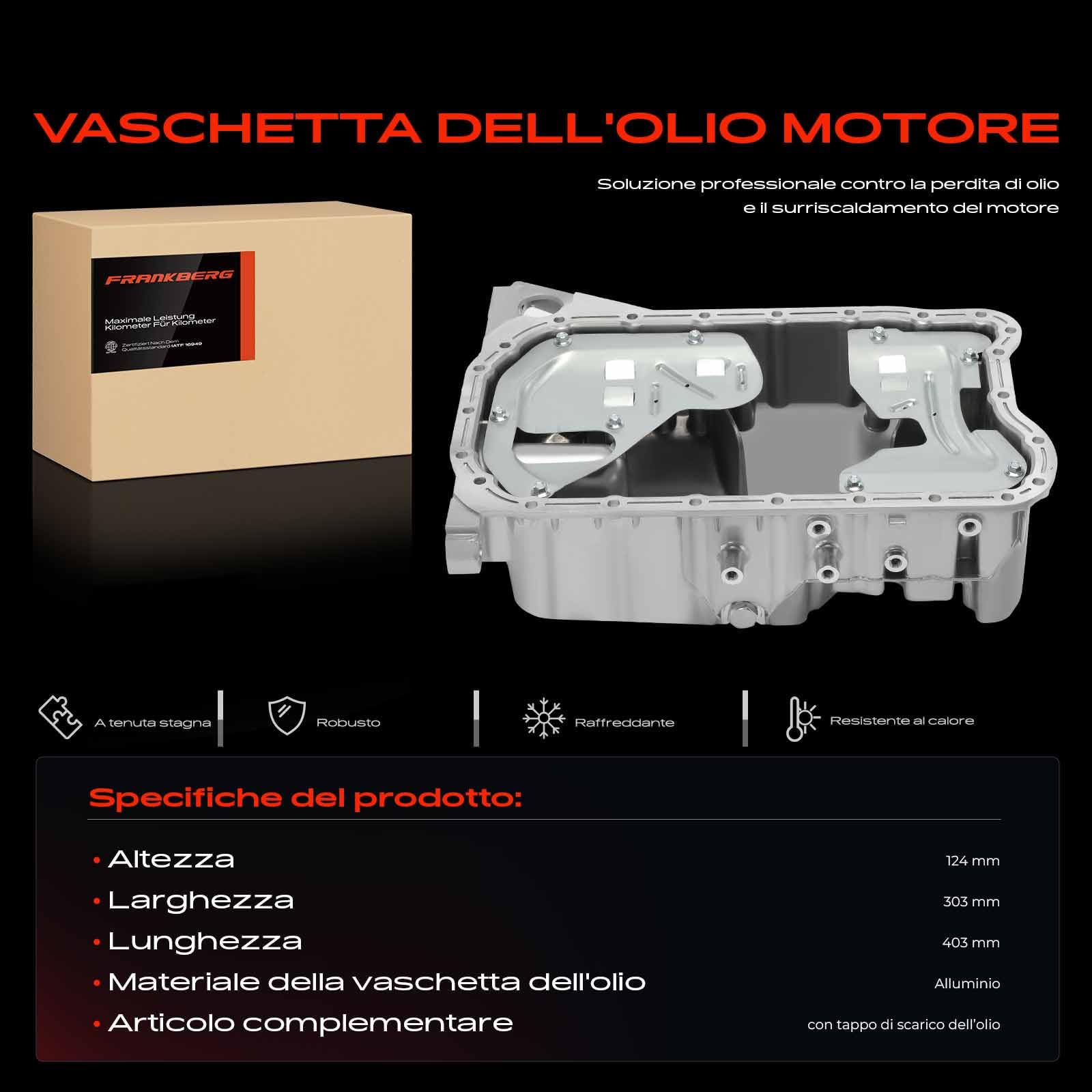 Frankberg Coppa dell'olio con tappo di scarico dell'olio 066103601FA | Compatibile con: New Beetle 1C1 9C1, B.o.r.a 1J2, Golf IV Variante 1J5, Toledo II 1M2, B.o.r.a Variant 1J6, Golf IV 1J1