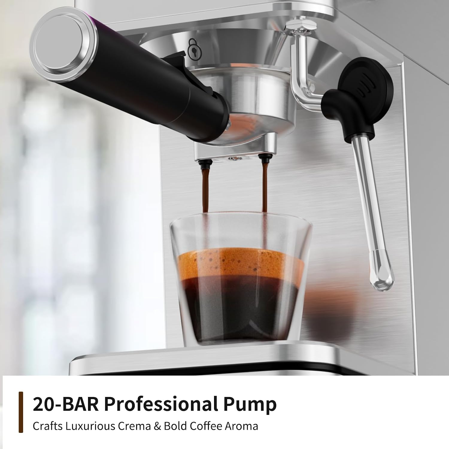 20 Bar Espresso Machine with Milk Frother, Stainless Steel Espresso Maker with Touch Screen & 57.5oz Removable Water Tank, Silver
