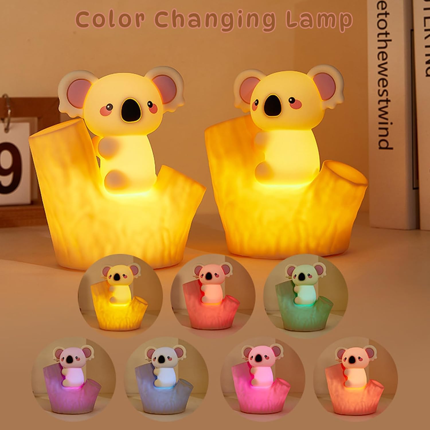 Veilleuse LED Koala avec 7 couleurs et 3 niveaux de luminosité Veilleuse silicone pour bébé Lampe tactile Animaux Rechargeable par USB et fonction minuterie Lampe de chevet kawaii chambre d'enfant