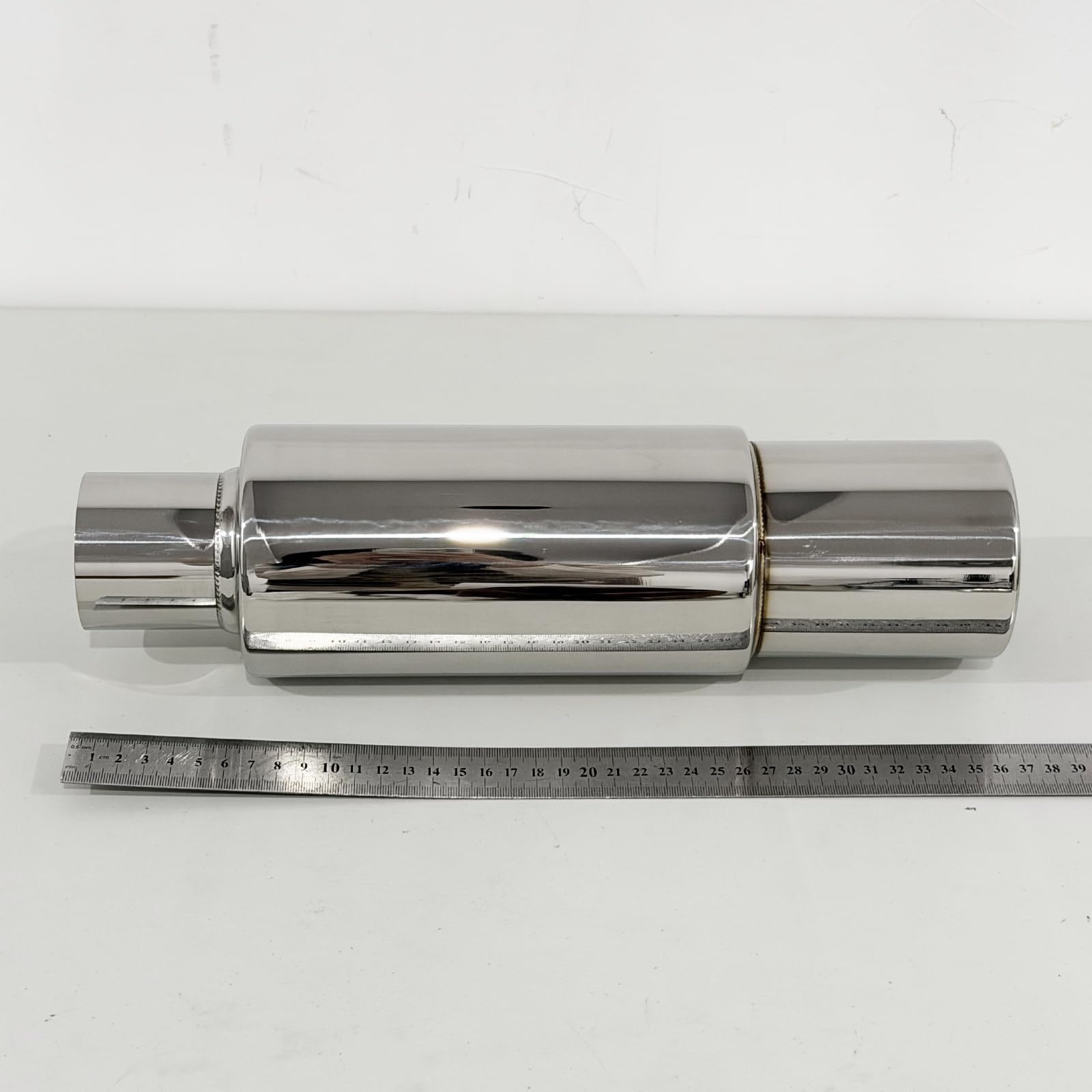 Catekro Silenziatore finale in acciaio inossidabile ingresso 63mm, Silenziatore scarico Scarico sportivo ingresso 2,5" uscita 3,5" 14,17" Silenziatore finale scarico Risonatore Sostituzione per Auto