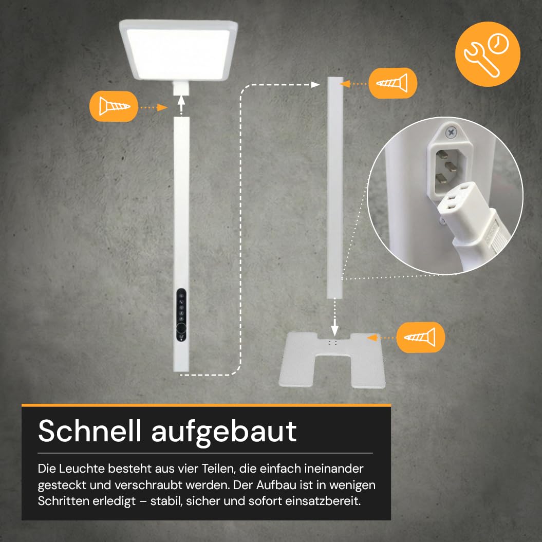Büro Stehleuchte LED Up/Down mit Licht- & Bewegungssensor - Stehlampe in Weiß dimmbar - Deckenfluter Büro 150W 11000lm, 4000K Neutralweiß, UGR<16 blendarm, CRI 98, Touch LCD-Drehregler