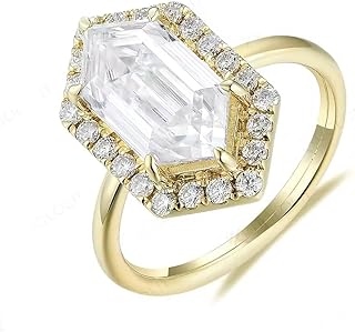 Elegant Elongated Hexagon Cut Lab-Created Moissanite & Diamond Engagement Ring in 925 Sterling Silver for Women - Stunning, Ethical, and Timeless Jewelry