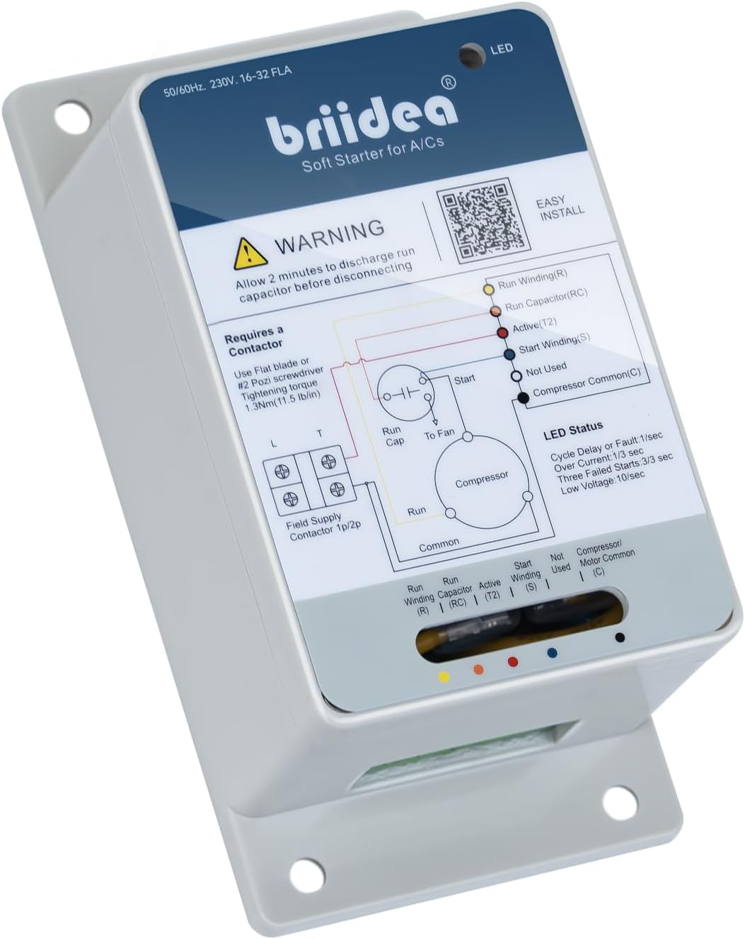 briidea 16-32A Soft Start Kit for Home Air Conditioner (4–7 Ton), Reverse Motor Protection, Compatible with Utility & Generator Power, Reduces Start-Up Current by 70%, Quiet HVAC Operation