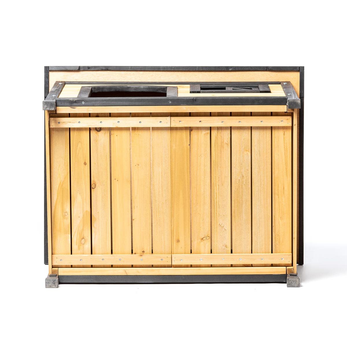ATAA Caseta de Madera Eco-Responsable para Perros Toby - Negro-Refugio de Madera para Perros, Ideal para el Exterior, jardín y Patio con Ventanas y Techo Amovible