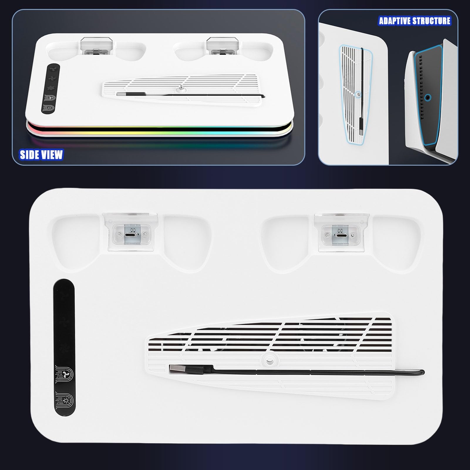 Jiawu Stazione di Raffreddamento per Console di Gioco con Ventola Regolabile e Luce RGB per L'installazione di Gioco, Design ABS Multifunzionale