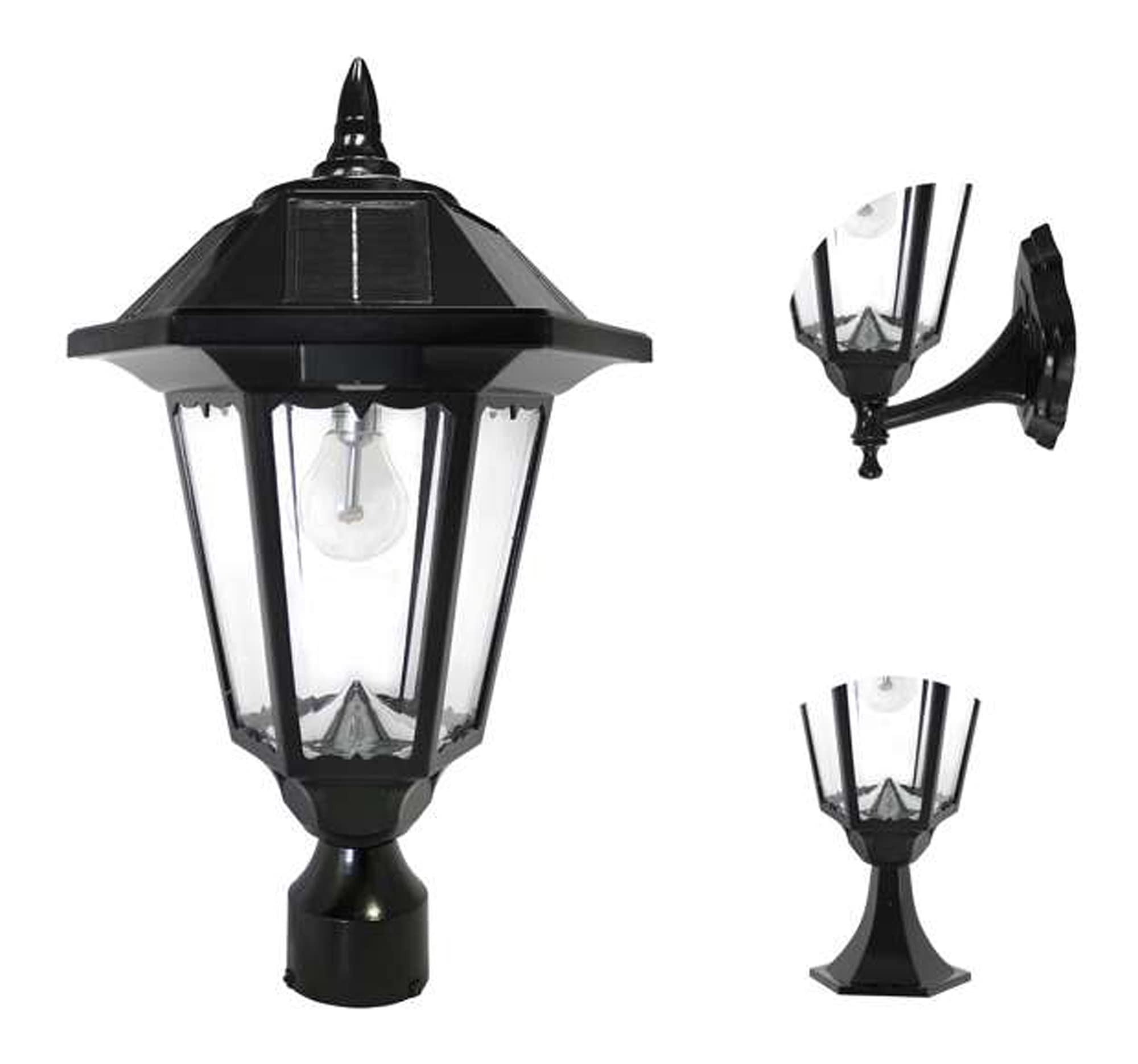Gama Sonic Black Solar Outdoor Post Light, Windsor Bulb, Cast