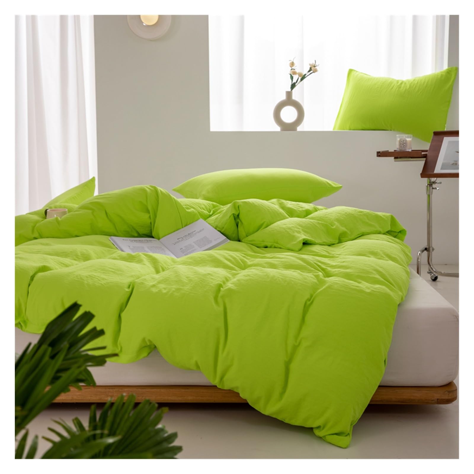 Housse de couette coton lavé vert supérieur 220x240 parure de lit luxe
