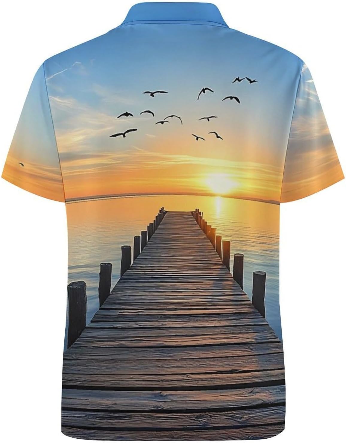 Wooden Pier Ocean Sunset Women's Golf Polo Shirts Short Sleeve Quick Dry Tennis Tops Casual Work Blouses