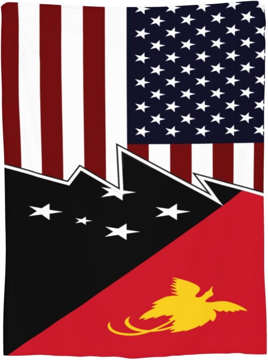 Torn Style American and Papua New Guinea Flags Throw Blanket 80"x60" Super Soft Flannel Blanket Fuzzy Cozy Blanket