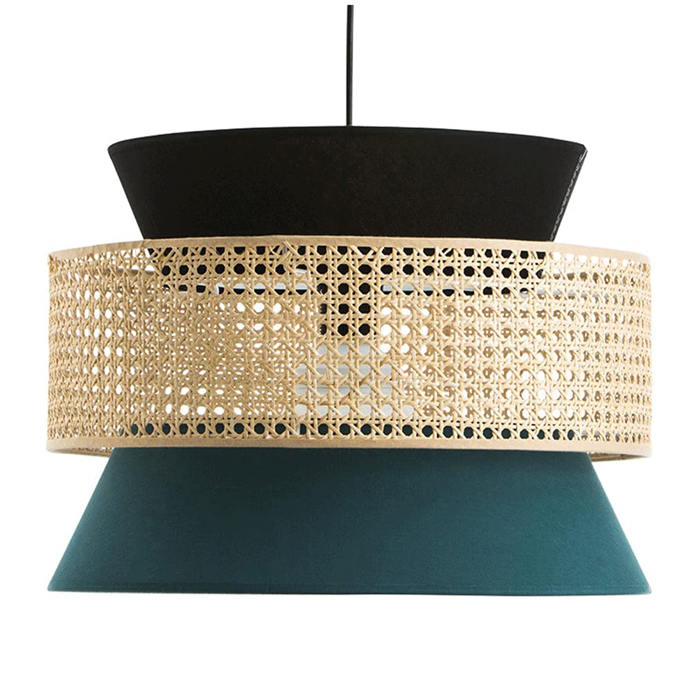 LYMSXAZOU Creative Japanese Chandelier Rattan Ceiling Pendant Light Fixtures Fabric Lampshade Decoration Wicker With For Kitchen Living Room Dining