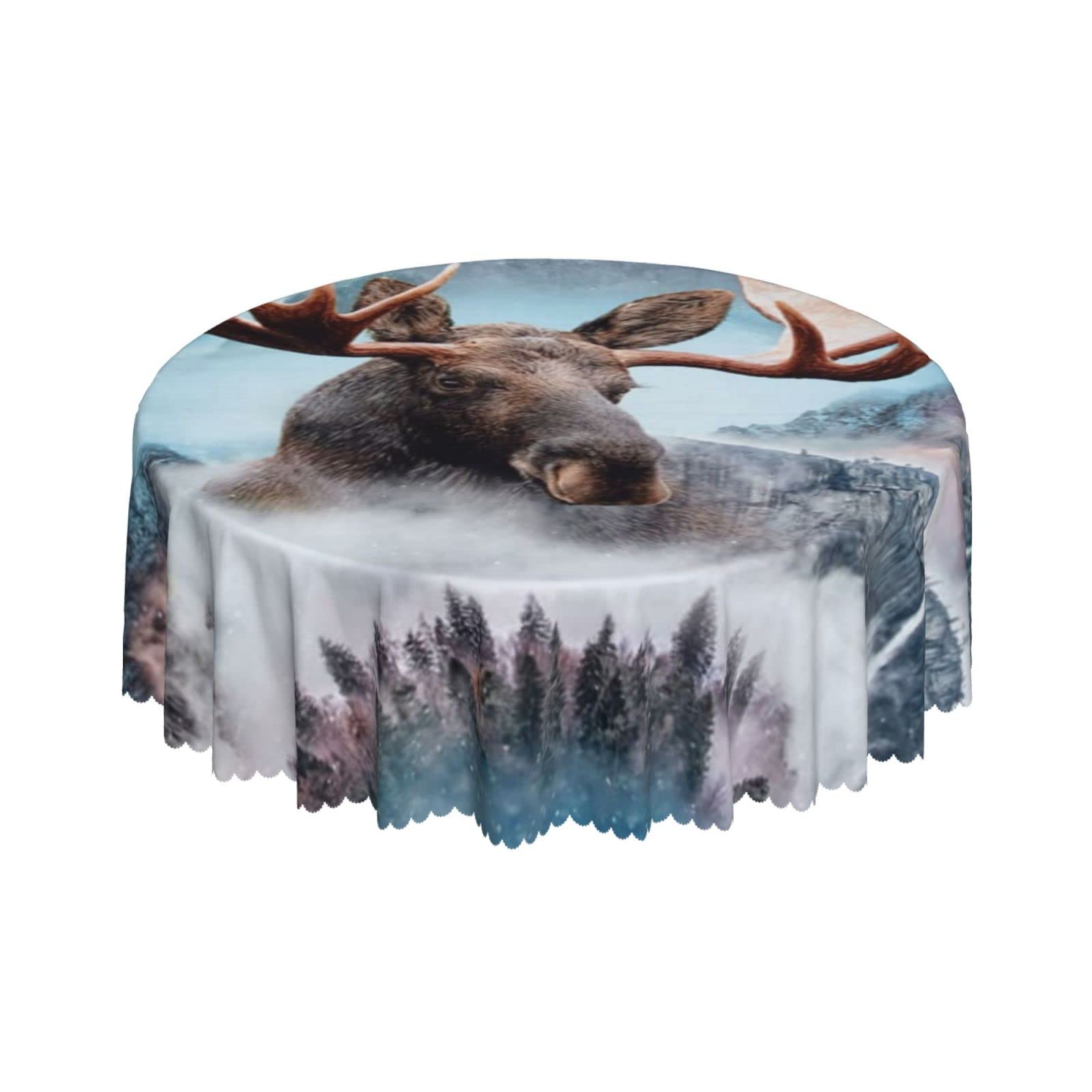 Lsjuee Abstract Elk Nature Animal Round Tablecloth 60 Inch Printed Washable Tablecloth for Dining Party Holiday Fall Home Decorative