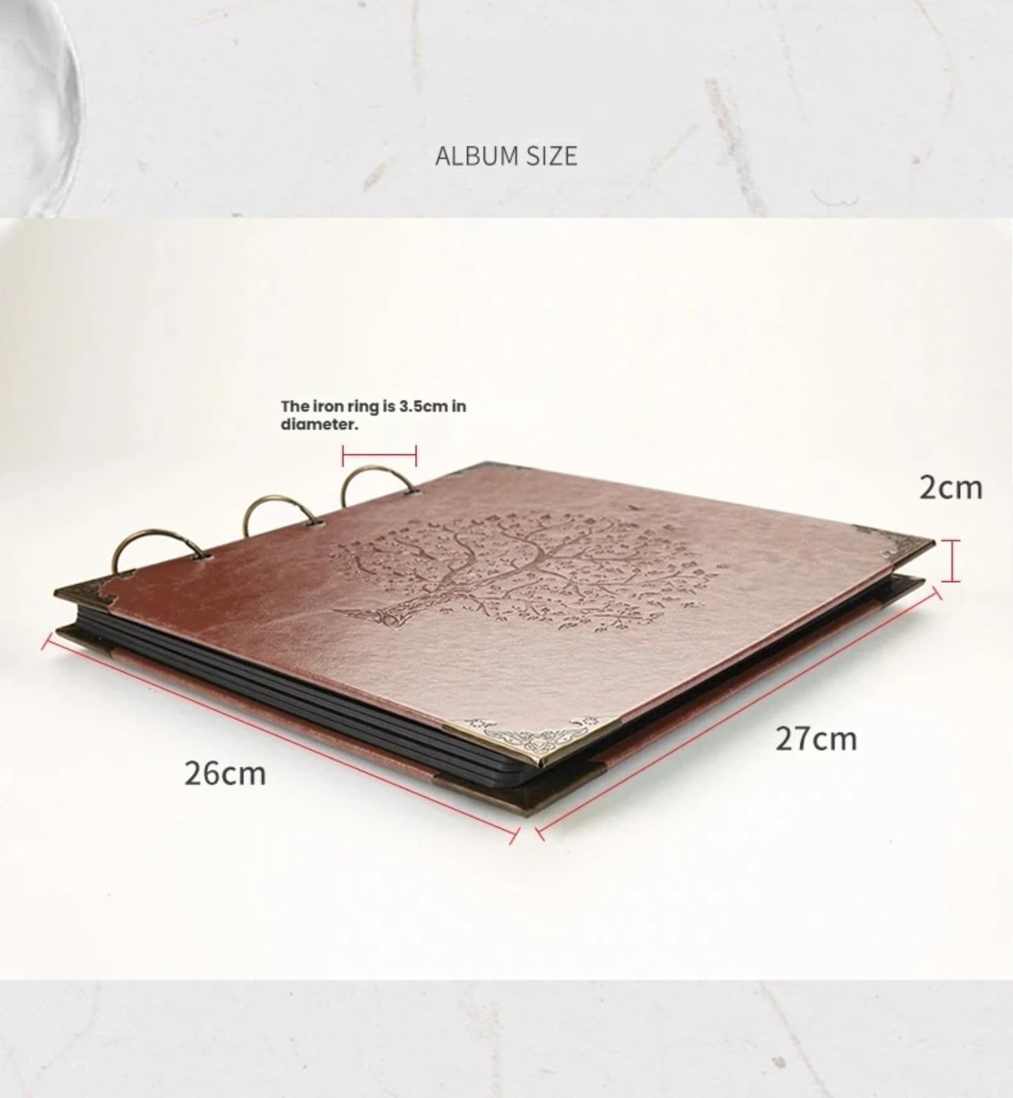 Álbum de fotos de cuero PU de 10 pulgadas, álbum de recortes de cartulina negra con anillas de hierro, álbum DIY para pegar a mano, ideal para aniversarios, viajes y vacaciones.