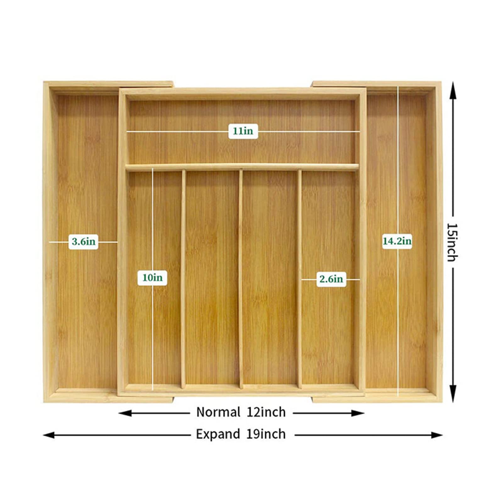 RWRAPS Organizador de Cubiertos Almacenamiento Cubiertos de Madera Organizador de Cubiertos Caja para cajón Cubiertos Bandeja de Madera Ampliable Ahorre Espacio para Utensilios de Cocina y Cubiertos